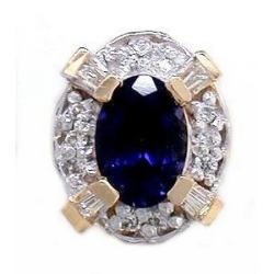 Y1790 14K IOLITE & DIAMOND SLIDE WWITH BAGUETTE ON CORNERS 